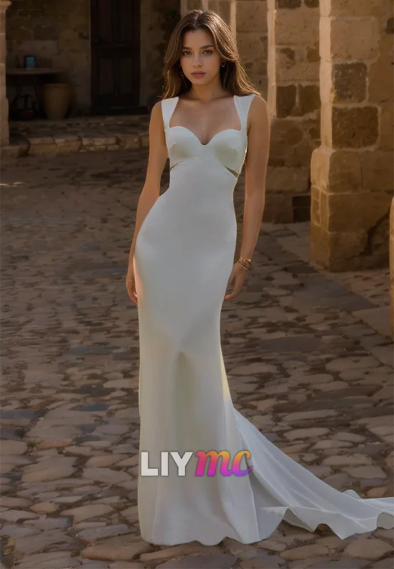 Sweetheart Sleeveless Sleek Fitted Mermaid Beach Wedding Dress