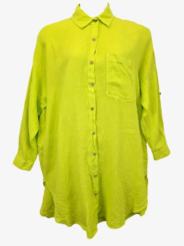 Zara Neon Yellow Linen Shirt Dress Size L