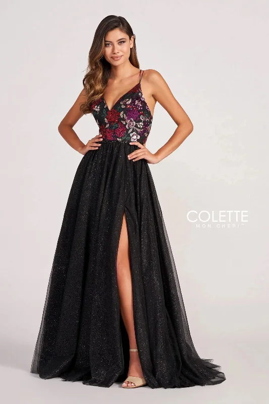 Colette CL2039 Floral Sequin Prom Glitter Formal Long Dress