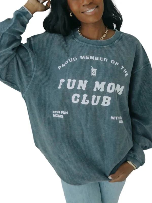 Fun Mom Club Corded Sweatshirt In Charcoal