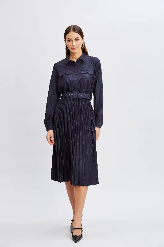 T-Tahari Pleated Denim Shirt Dress