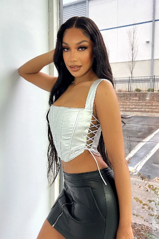 Plated Metallic Cropped Bustier Top