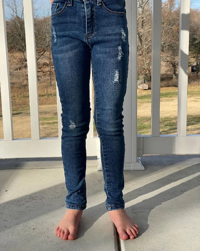 Girl's Mid Rise Skinny Jeans In Mid Wash