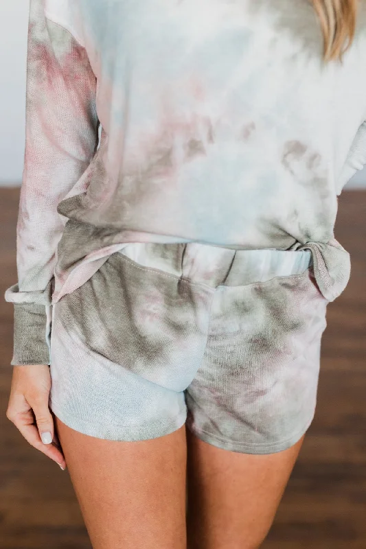 Tie Dye Lounge Shorts- Blue, Peach, & Olive