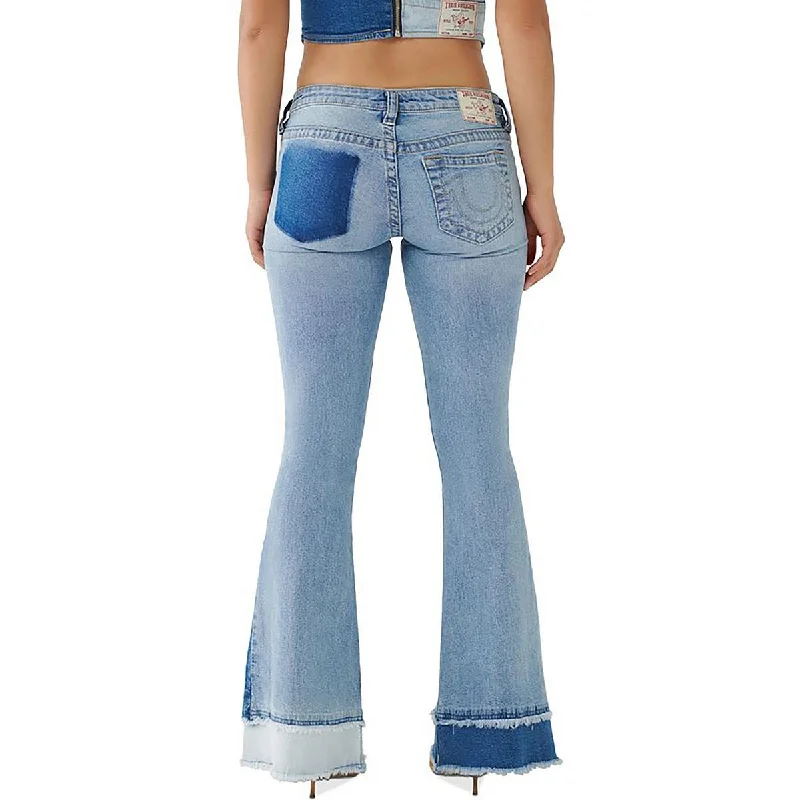 Womens Patchwork Low Rise Flared Jeans