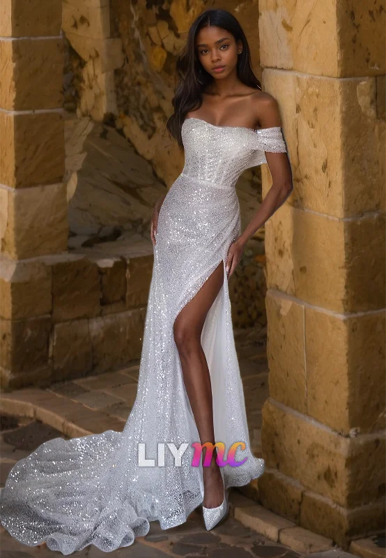 LW020 - Sheath/Column Strapless High Split Boho Wedding Dress