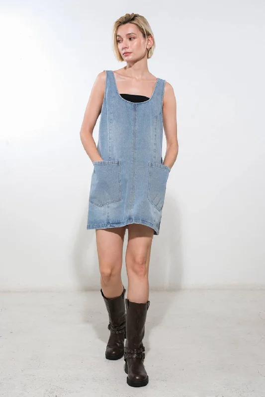 CONTRAST COUTURE DENIM MINI DRESS