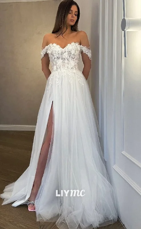 LW407 - Sweetheart Lace Appliques Tiered Tulle Side Slit Ball Wedding Dress