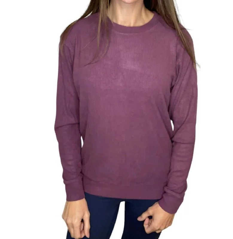 Corrine Ribbed Pullover Top In Plum