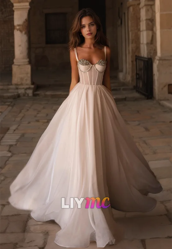 LW013 - A Line Sweetheart Beads Simple Rustic Wedding Dress