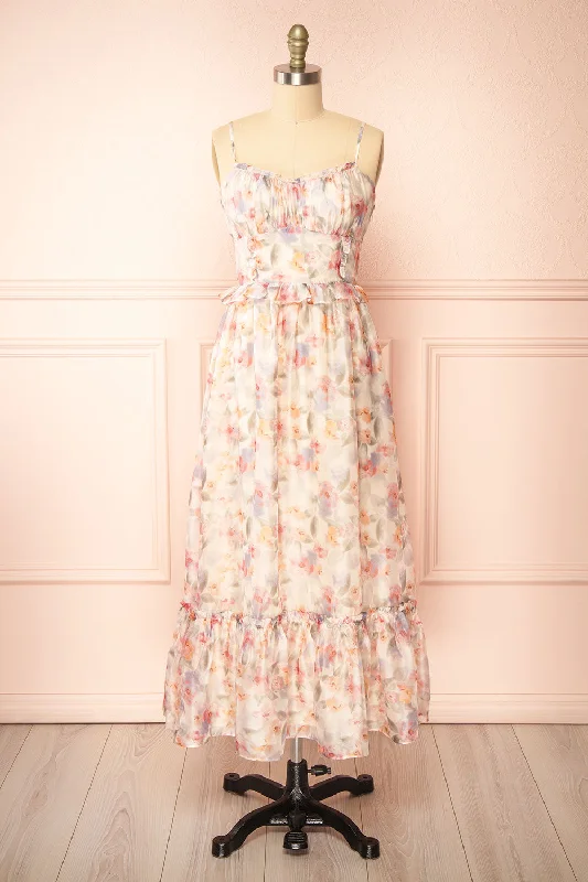 Naora | Floral Dress with Lace Up Back