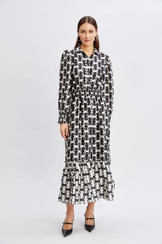 T-Tahari Geometric Chain Shirt Dress