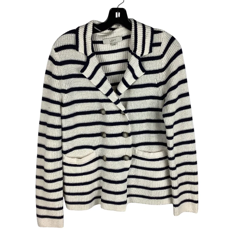 Sweater Cardigan By Loft In Striped Pattern, Size: L