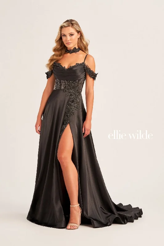 Ellie Wilde EW35029 Long Formal Beaded Applique Prom Gown