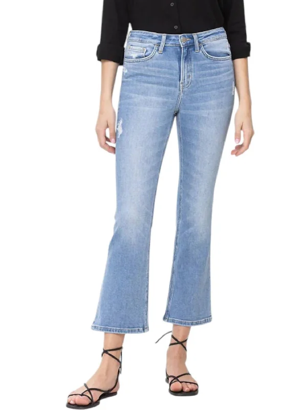 Sprightly High Rise Crop Flare Jeans In Blue