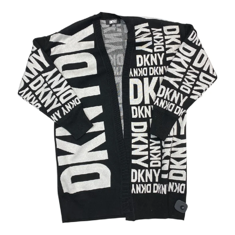 Sweater Cardigan By Dkny In Black & White, Size: M