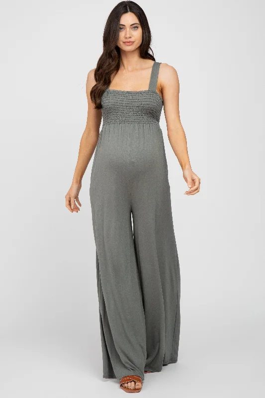 Olive Sleeveless Wide Leg Maternity Jumpsuit