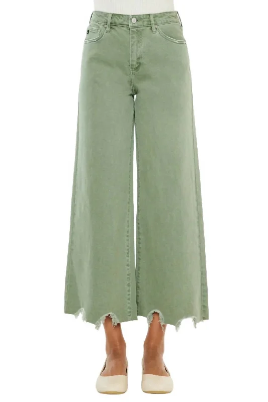 High Rise Cropped Wide Leg Jean In Olive