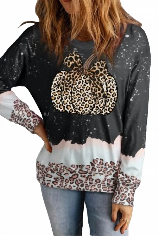 Bow Pumpkin Leopard Bleached Sweatshirt In Charcoal