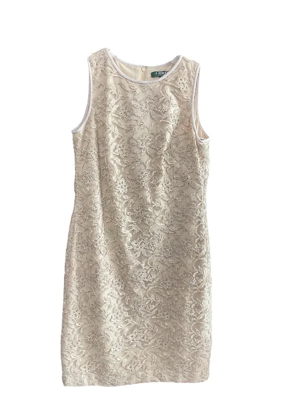 Dress Designer By Lauren By Ralph Lauren In Gold, Size: 4petite