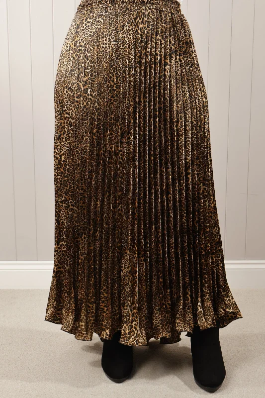 Satin Pleated Skirt Cheetah