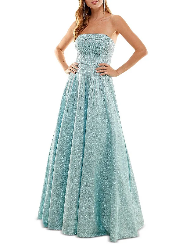 Juniors Womens Rhinestone Lace Up Evening Dress