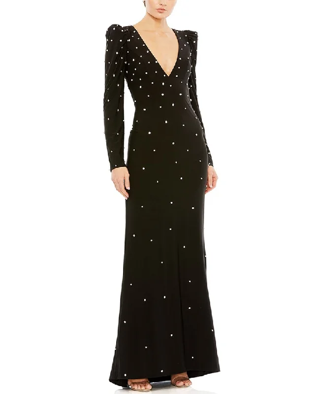 Mac Duggal Rhinestone Encrusted V-Neck Gown