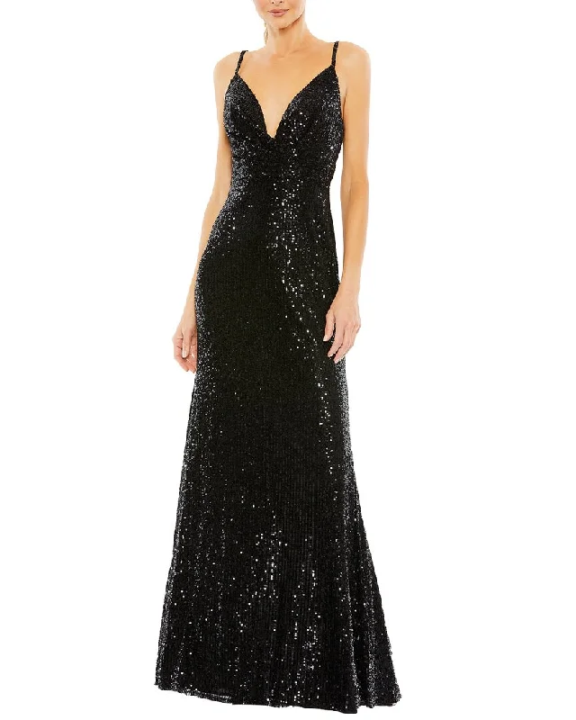 Mac Duggal Sequined Draped V-Neck Gown