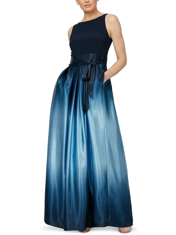 Petites Womens Ombre Satin Evening Dress