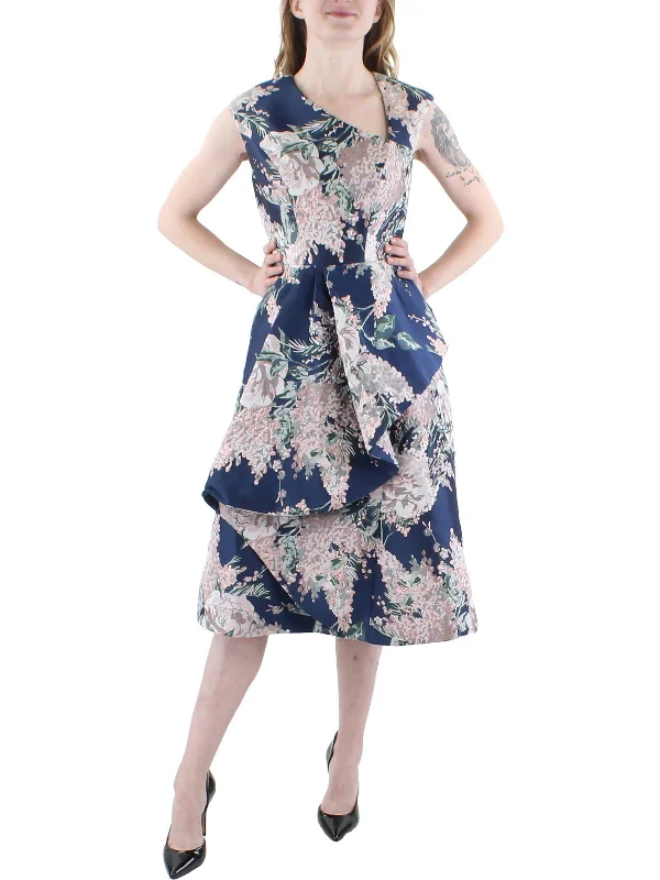 Veronica Womens Jacquard Floral Cocktail and Party Dress