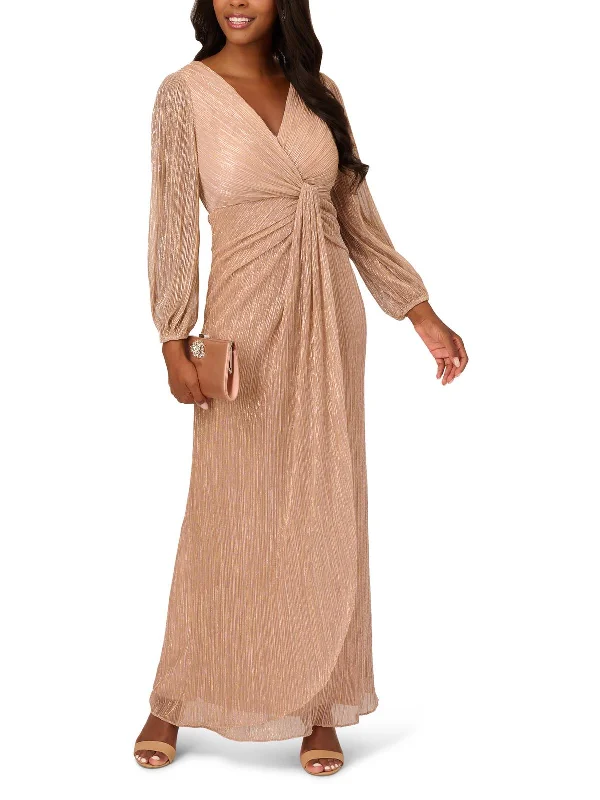 Womens Metallic Draped Evening Dress