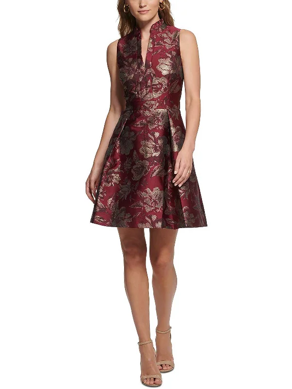 Womens Metallic Jacquard Cocktail and Party Dress