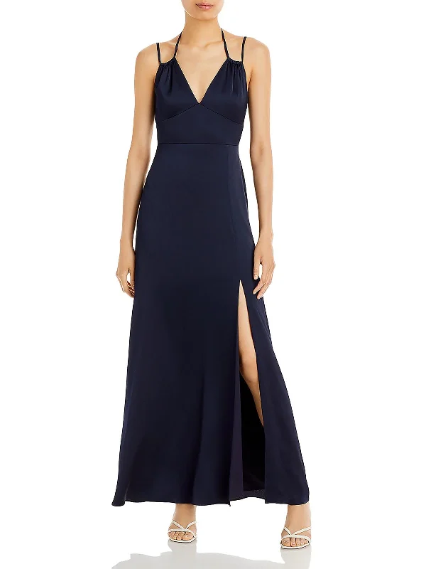 Womens Satin V-Neck Evening Dress