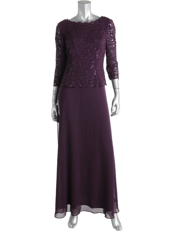 Womens Sequined Lace Overlay Mother of the Bride Dress