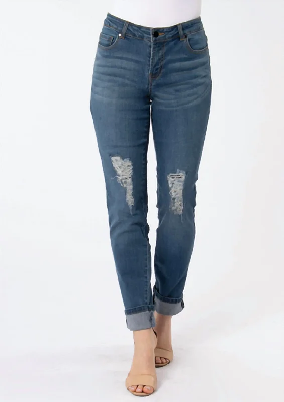 Boyfriend Distressed Jeans In Denim