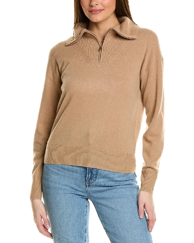 Amicale Cashmere Rib Detail 1/4-Zip Cashmere Pullover