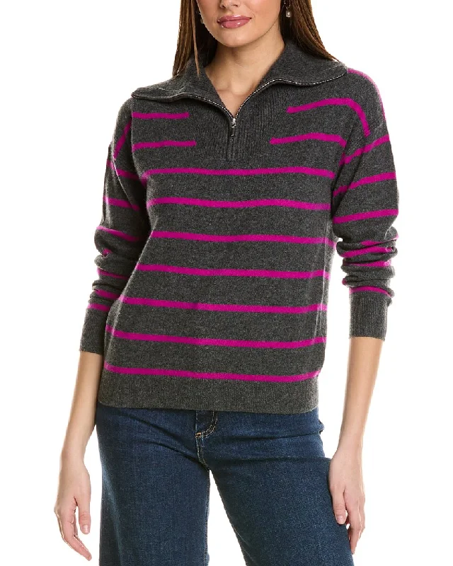 Amicale Cashmere Striped 1/4-Zip Cashmere Pullover