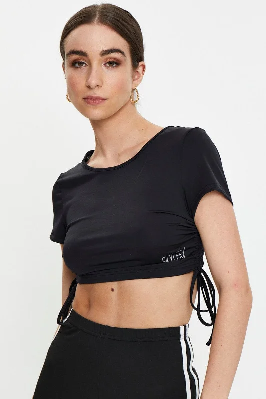 Black Drawstring Activewear T Shirt