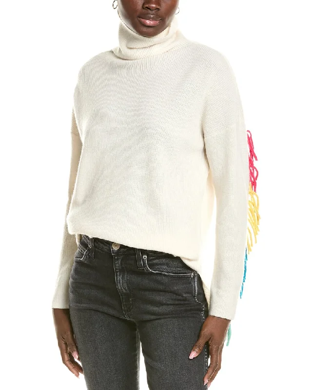 Brodie Cashmere Wool & Cashmere-Blend Rainbow Fringe Funnel Sweater