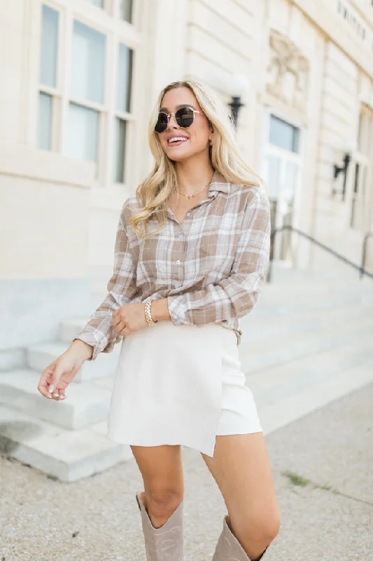 Paid My Dues Tan Lightweight Plaid Shirt FINAL SALE