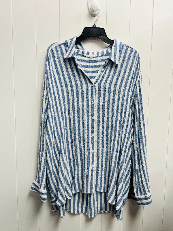 Top Long Sleeve By Jane And Delancey In Blue & White, Size: 3x