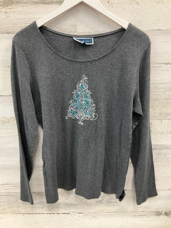 Top Long Sleeve By Karen Scott In Grey, Size: M