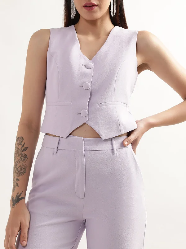 Centre Stage Women Lilac Solid V Neck Top