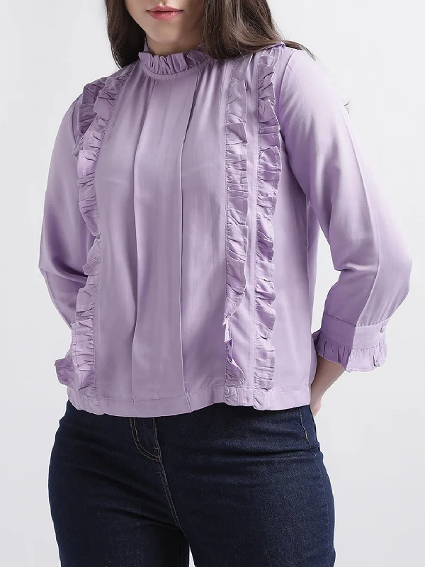 Centre Stage Women Lilac Solid Band Collar Top