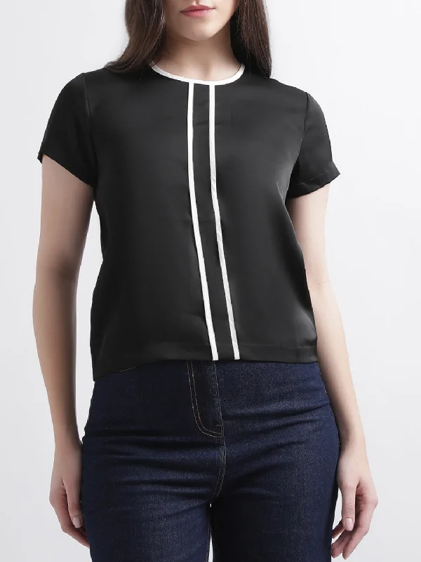 Centre Stage Women Black Solid Round Neck Top