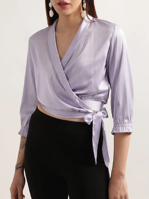 Elle Women Lilac Solid V Neck Top