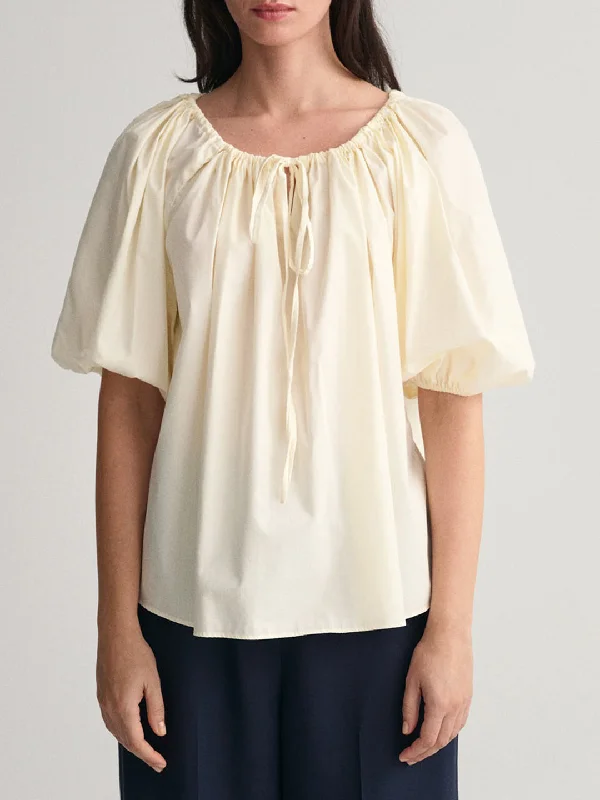 Gant Round Neck Puff Sleeves Cotton Top