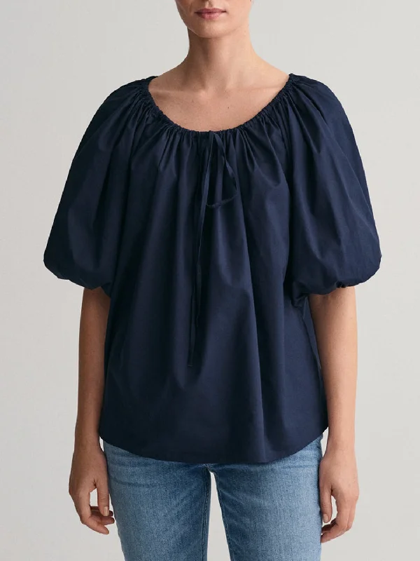 Gant Round Neck Puff Sleeves Cotton Top