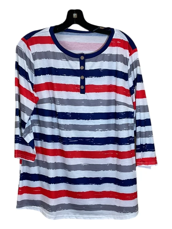 Top 3/4 Sleeve By Clothes Mentor In Blue Red & White, Size: L